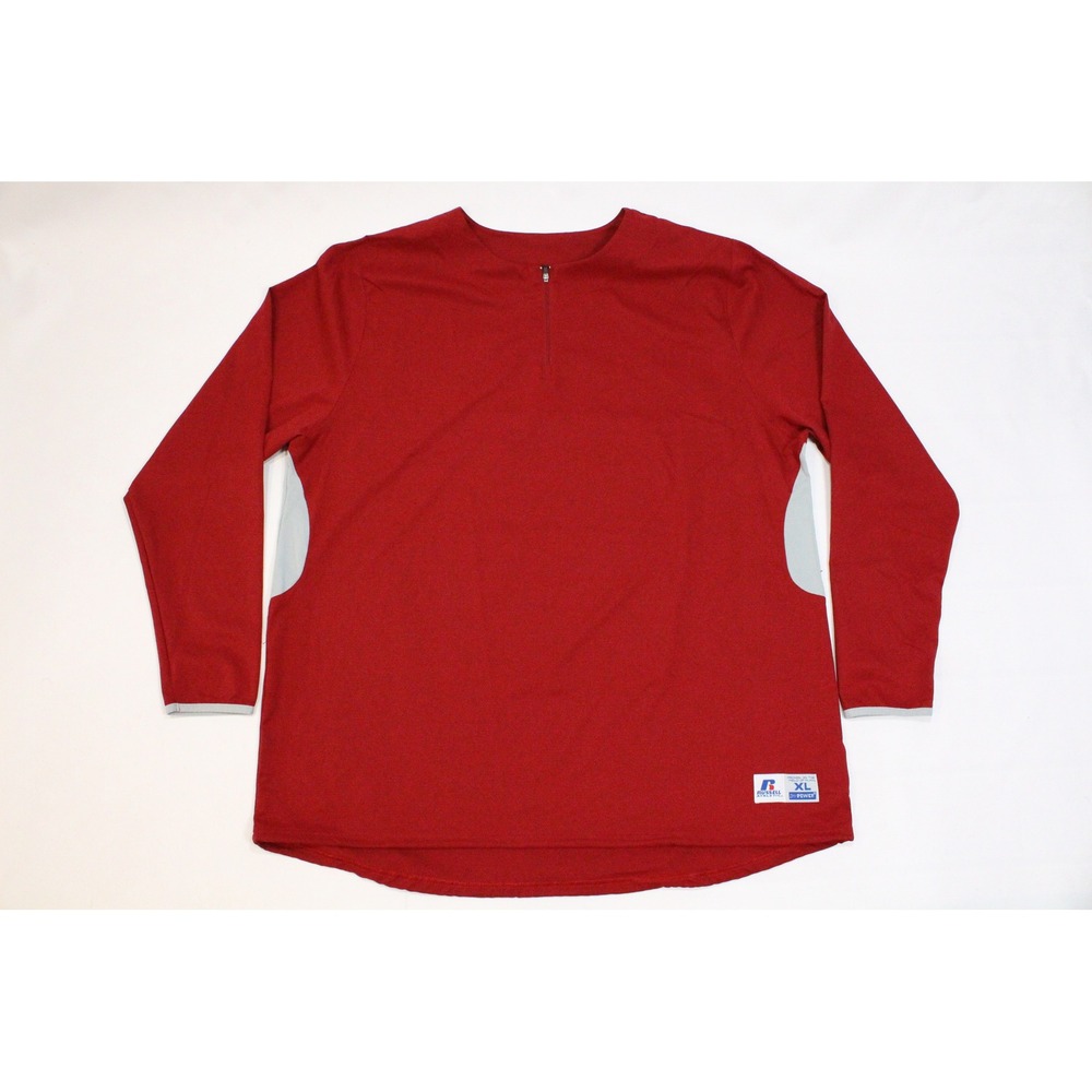 Russell Athletic Mens XL Red Dri-Power Quarter Zip Long Sleeve Warm up Jersey
